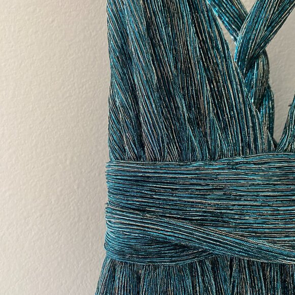 Ailey Blue Gold Halter Skater Cocktail Dress from Lulus , XS - Picture 6 of 6